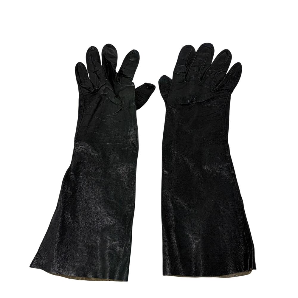 Aris of Paris Vintage Leather Gloves 7 1/2 Black Long